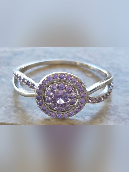 Storyjewellery Jewelry - Storyjewellery S925 Sterling Silver AAA Grade Purple CZ Halo Ring Size 7 - Lupus